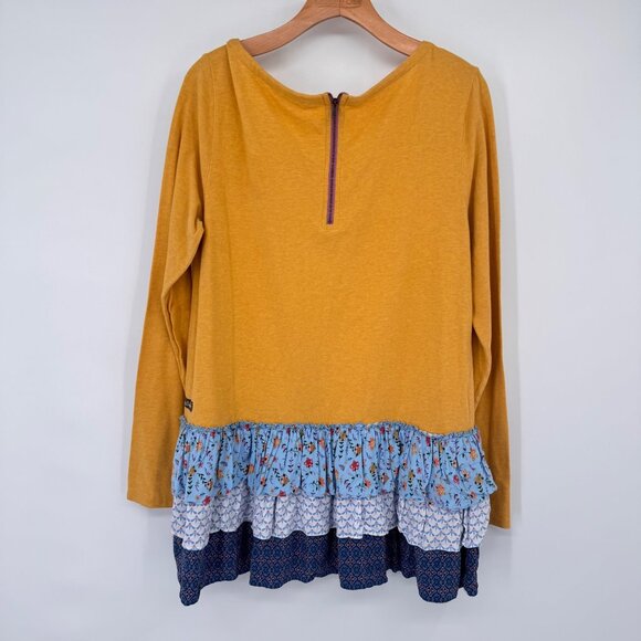 Matilda Jane Mustard Long Sleeve Top boho Floral Ruffled Hem Womens size large - Picture 11 of 13